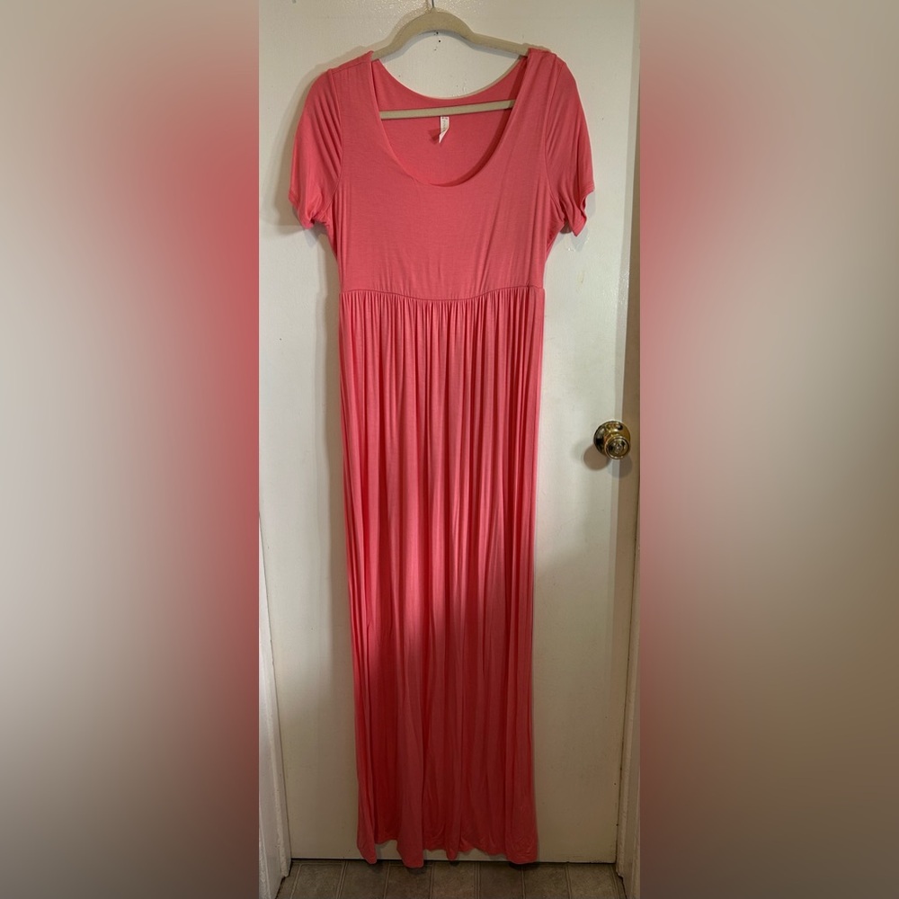 Great Condition Pink Blush Maternity dress Short Sleeve Loose Maxi Dress Sz XL - Picture 2 of 6